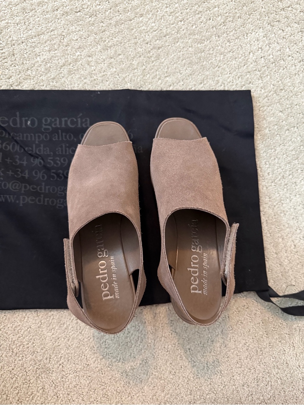 Ladies’ Pedro Garcia Taupe Suede Platform Wedge Sandals